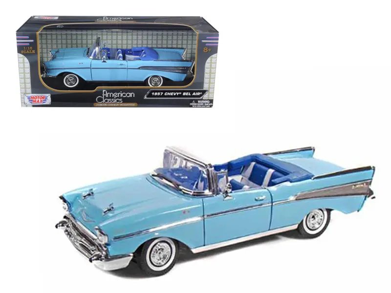 1957 Chevrolet Bel Air Convertible 1/18 Diecast Model Car – Light Blue by Motormax