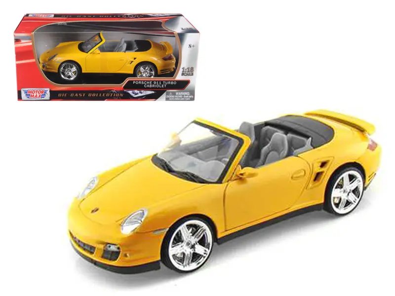 Stunning Porsche 911 (997) Turbo Convertible Yellow 1/18 Diecast Model by Motormax