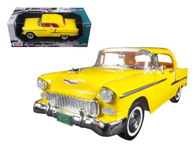 1955 Chevrolet Bel Air Convertible Diecast Model 1/18 – Yellow Classic by Motormax