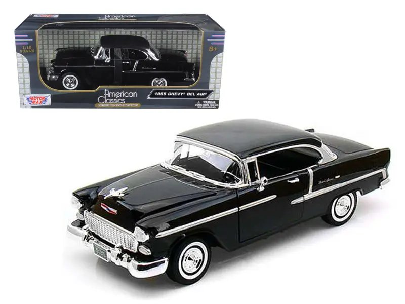 1955 Chevrolet Bel Air Hard Top Black 1/18 Diecast Model by Motormax – Classic Collectible Car