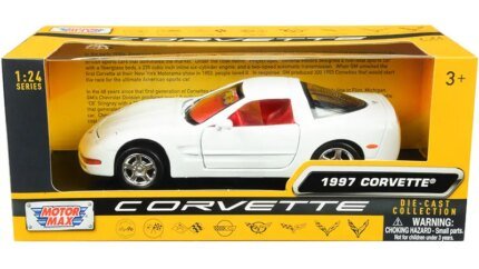 1997 Chevrolet Corvette C5 Coupe White/Red 1:24 Diecast Model Car - Motormax 'History of Corvette