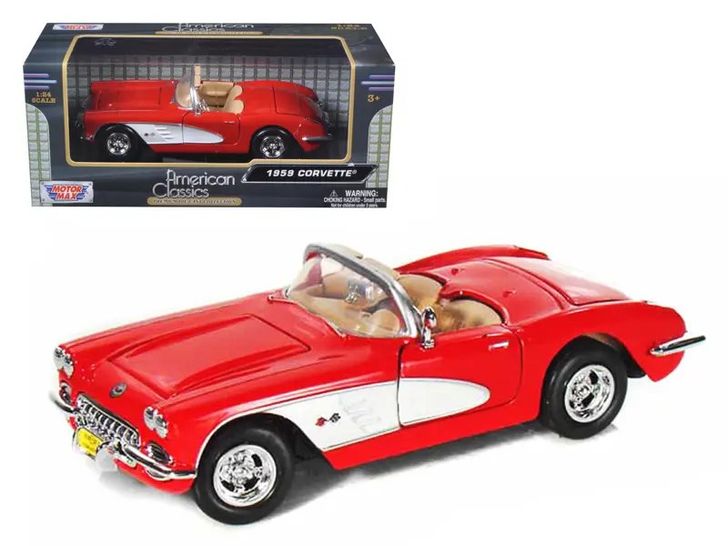 1959 Chevrolet Corvette Convertible Red 1/24 Diecast Model Car by Motormax – Classic Collectible