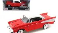 1957 Chevrolet Bel Air Red & White 1/24 Diecast Model Car by Motormax - Classic Collectible