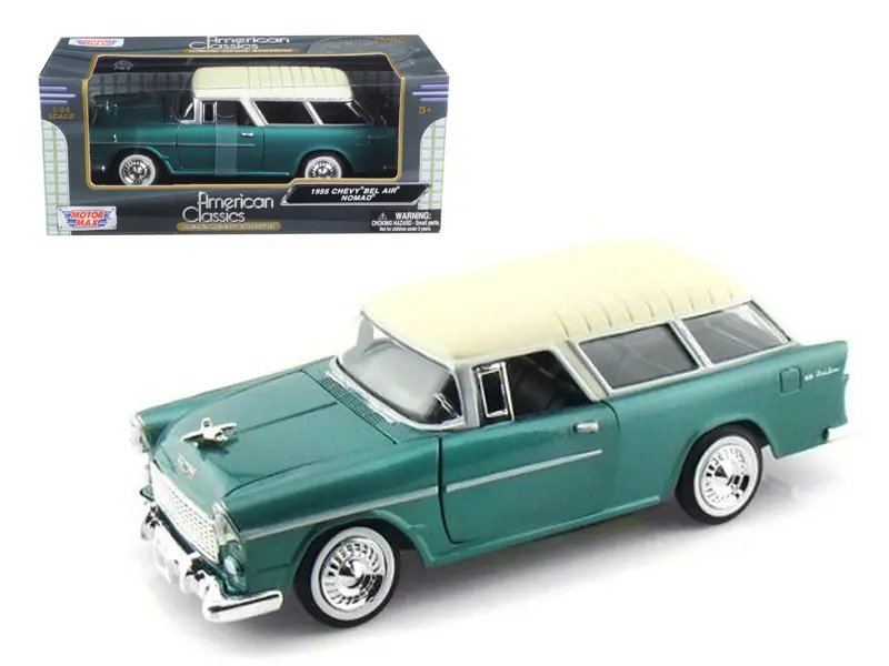 Vintage 1955 Chevrolet Nomad Green 1/24 Diecast Model Car by Motormax