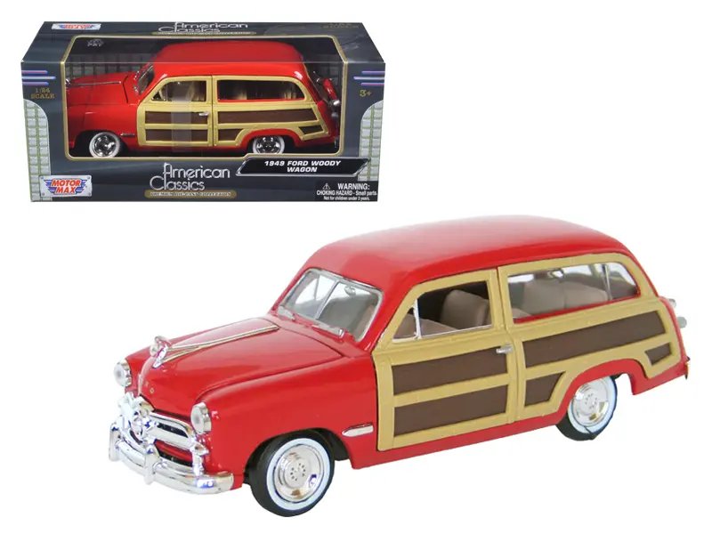 Vintage 1949 Ford Woody Wagon Red 1/24 Diecast Model Car by Motormax