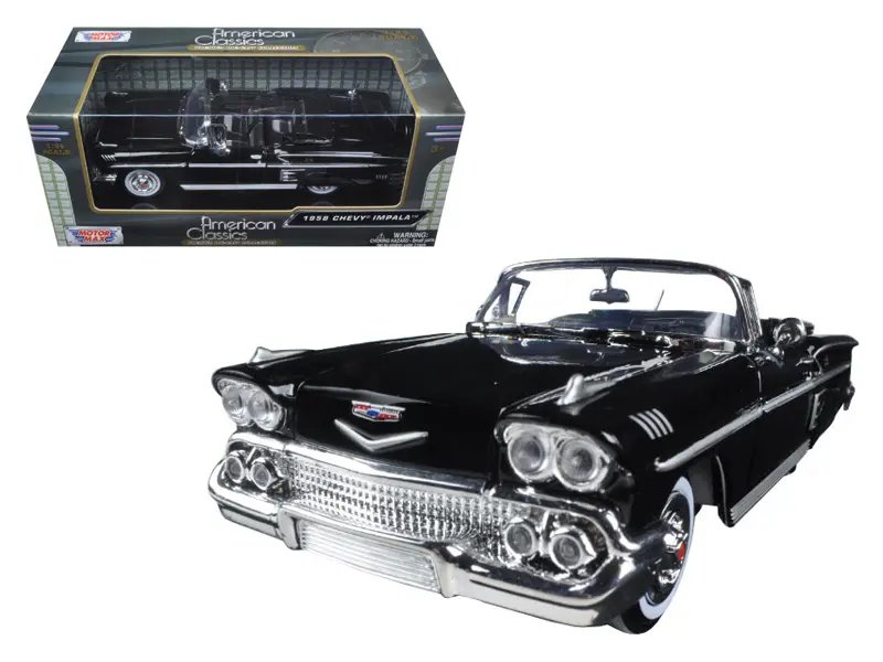 1958 Chevrolet Impala Convertible Black 1/24 Diecast Model Car by Motormax – Classic Collectible