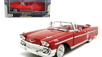 1958 Chevrolet Impala Convertible Red 1/24 Diecast Model Car by Motormax - Classic Collectible