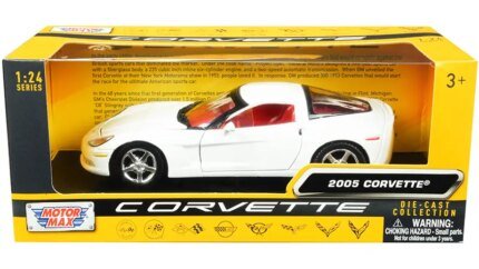 2005 Chevrolet Corvette C6 White with Red Interior 1/24 Diecast Model Car by Motormax