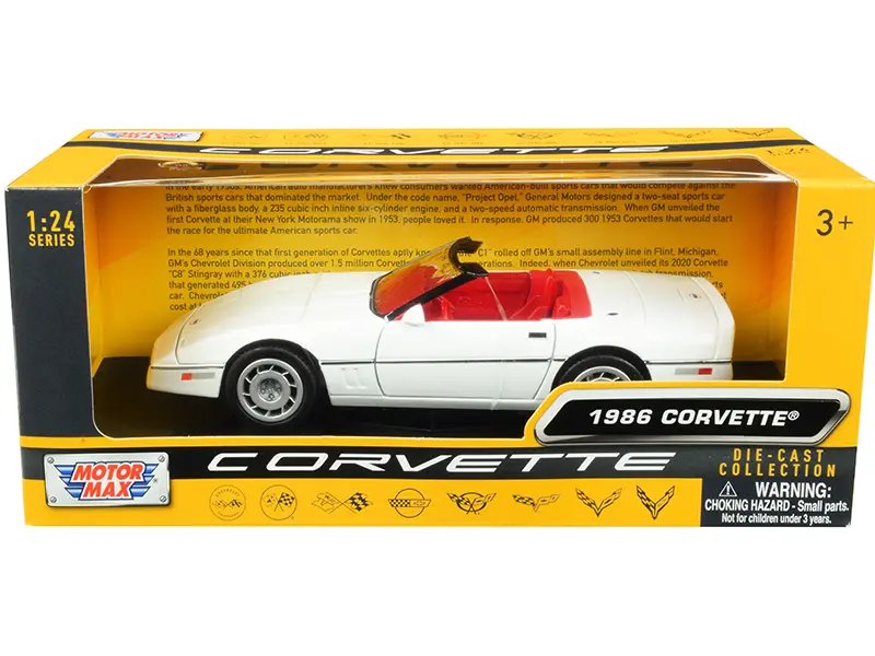 1986 Chevrolet Corvette C4 Convertible Diecast Model Car 1/24 – White with Red Interior by Motormax