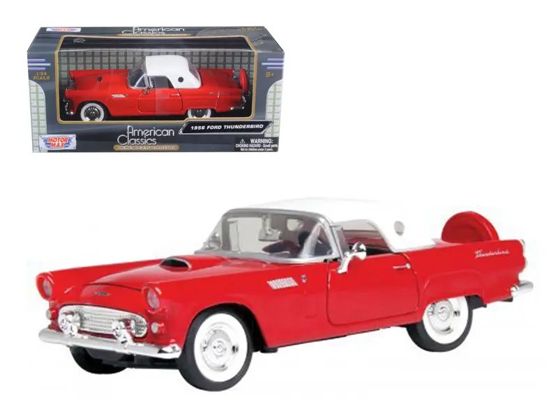 1956 Ford Thunderbird Red 1/24 Diecast Model Car by Motormax – Classic Collectible