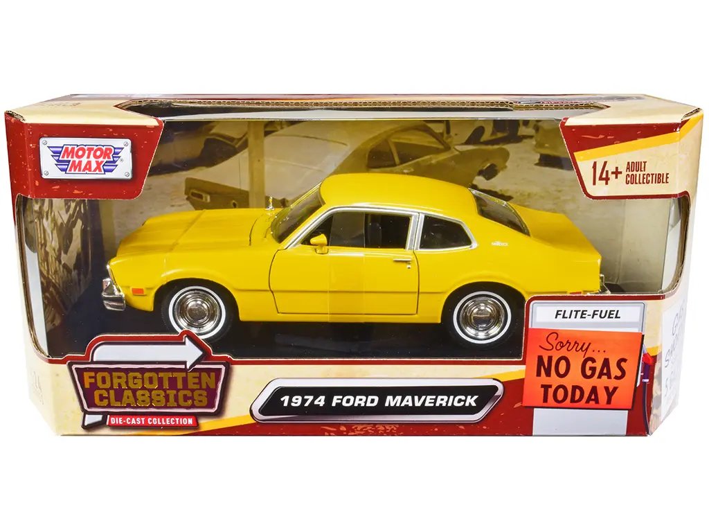 1974 Ford Maverick Yellow Diecast Model Car 1/24 – Forgotten Classics by Motormax