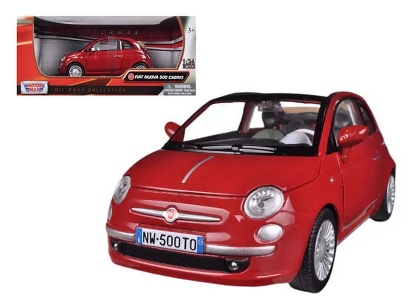 Fiat 500 Nuova Cabrio Red 1/24 Diecast Model Car by Motormax – Collectible Miniature