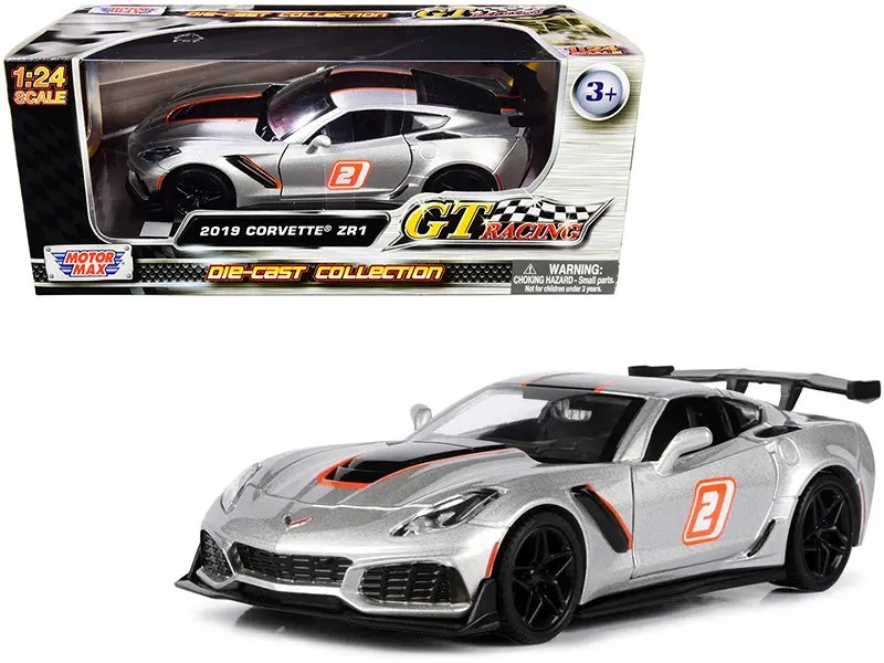 2019 Chevrolet Corvette ZR1 GT Racing Diecast Model 1/24 by Motormax – Silver with Black & Orange Stripes