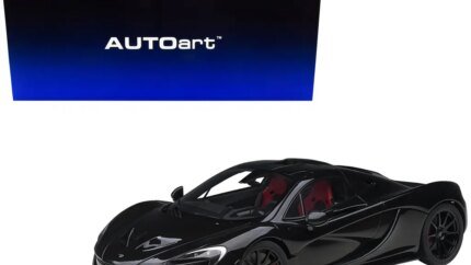 McLaren P1 Fire Black 1/18 Model Car by Autoart: Red & Black Interior Collectible