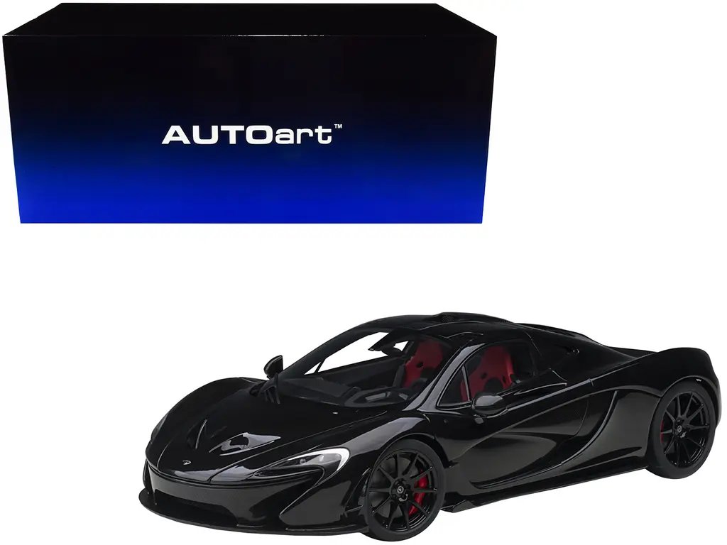 McLaren P1 Fire Black 1/18 Model Car by Autoart: Red & Black Interior Collectible