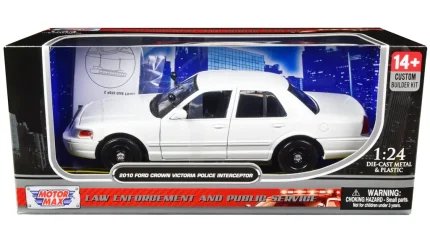 2010 Ford Crown Victoria Police Interceptor Unmarked White 1/24 Diecast Model Car by Motormax - Custom Builder’s Kit