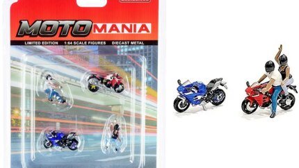 Motomania 4-Piece 1/64 Scale Diecast Set – 2 Figurines & 2 Motorcycles by American Diorama