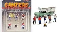American Diorama 1/64 Scale Campers Diecast Set – 6-Piece Figurines & Accessory