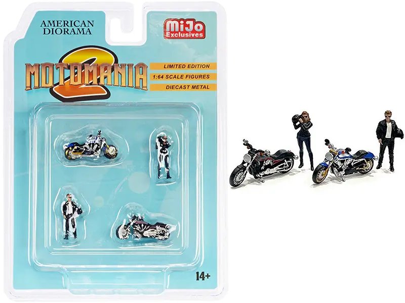 Motomania 2 Diecast Set: 1/64 Scale Figurines & Motorcycles by American Diorama