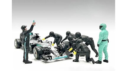 Enhance Your 1/18 Scale Models with Formula One F1 Pit Crew 7 Figure Set Team Black Release III by American Diorama