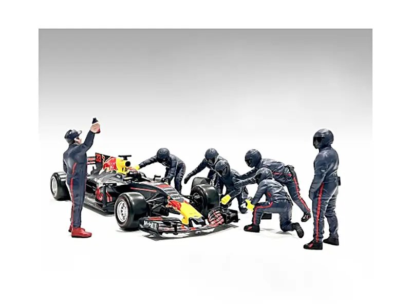 Enhance Your 1/18 Scale Models with Formula One F1 Pit Crew 7 Figure Set Team Blue Release III by American Diorama