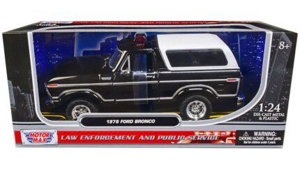 1978 Ford Bronco Police Car Diecast Model 1/24 - Unmarked Black & White by Motormax