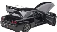 Nissan Skyline GT-R R34 V-Spec II Black Pearl 1/18 Model Car by Autoart - RHD Collectible