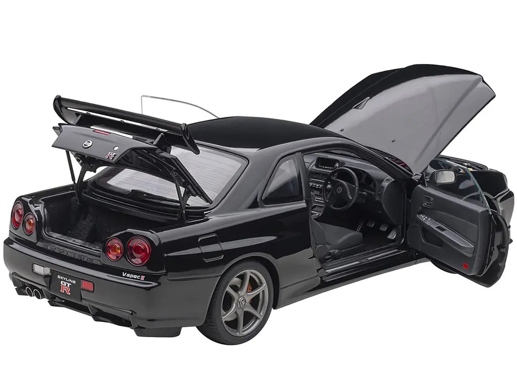 Nissan Skyline GT-R R34 V-Spec II Black Pearl 1/18 Model Car by Autoart – RHD Collectible