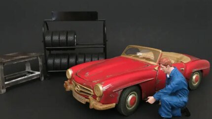 Mechanic Tony Tire Inflating Figurine for 1/18 Scale Models by American Diorama