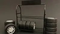 Metal Tire Rack with Rims and Tires for 1/24 Scale Models by American Diorama