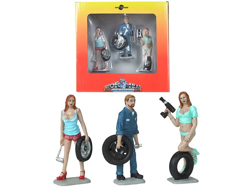 Michelle, Meg & Gary Tire Brigade 3-Piece Figurine Set 1/24 by Motorhead Miniatures