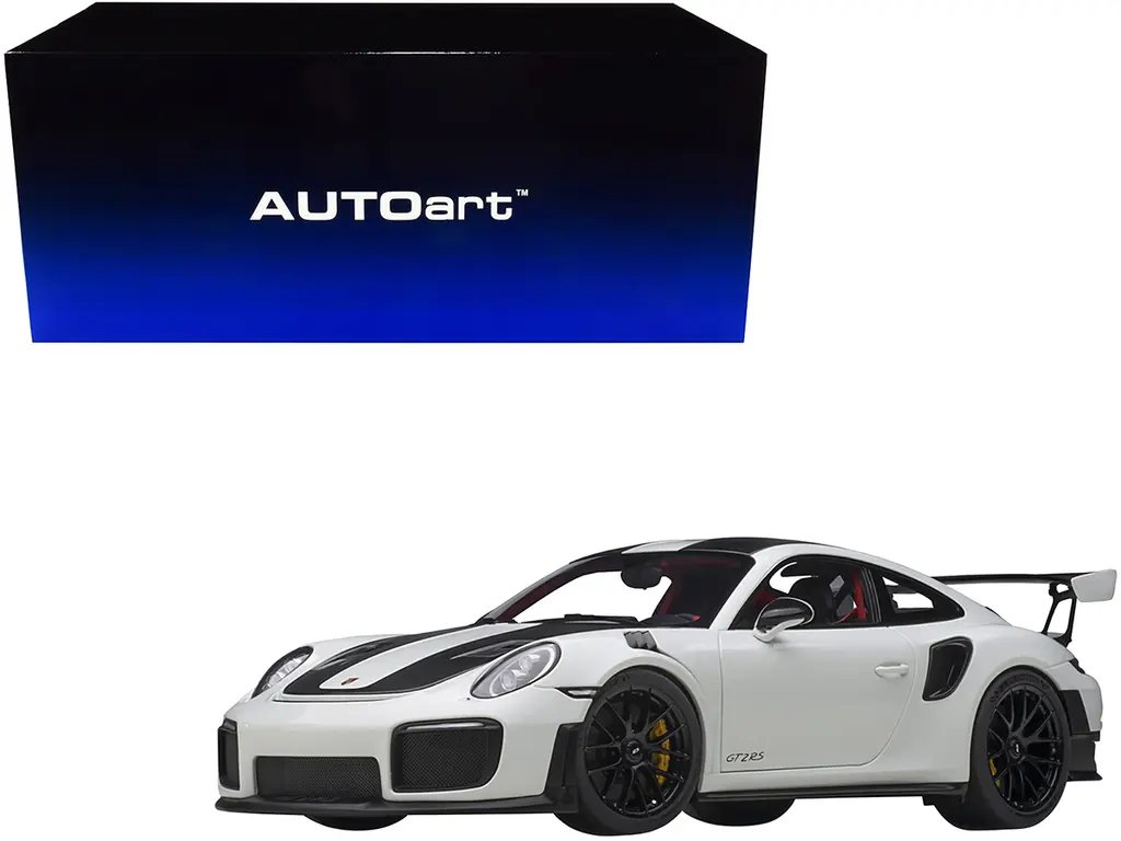 Exclusive Porsche 911 GT2 RS Weissach 1/18 Model Car by Autoart – White with Carbon Stripes