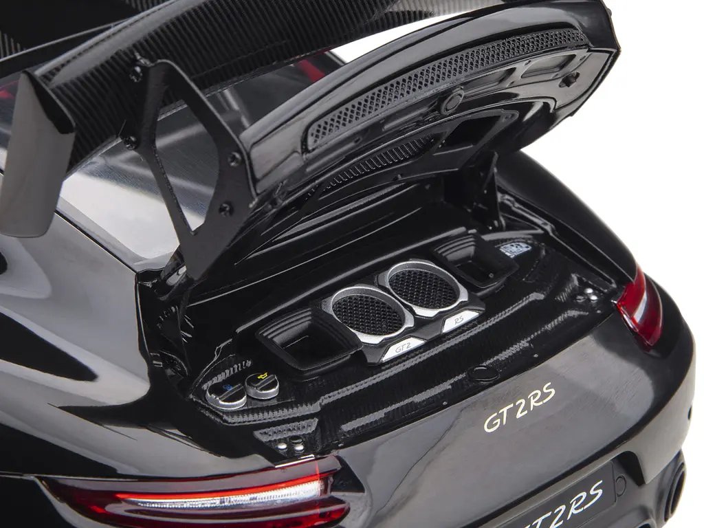 Exclusive Porsche 911 GT2 RS Weissach 1/18 Model Car by Autoart - Black with Carbon Stripes 4 Exclusive Porsche 911 GT2 RS Weissach 1/18 Model Car by Autoart - Black with Carbon Stripes - Image 4