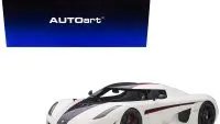Koenigsegg Regera 1/18 Model Car - White with Black Carbon & Red Stripes by Autoart