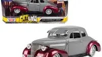 1939 Chevrolet Coupe Lowrider Diecast Model - Gray & Red Metallic 1/24 by Motormax