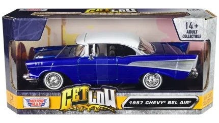 1957 Chevrolet Bel Air Lowrider Candy Blue Diecast Model Car 1/24 by Motormax - "Get Low" Series
