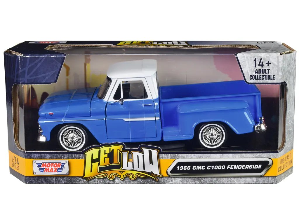 Diecast Model Cars wholesale toys dropshipper drop shipping 1966 GMC C1000 Fenderside Pickup Truck Lowrider Blue with White Top Get Low Series 1/24 Motormax 79035bl drop shipping wholesale drop ship drop shipper dropship dropshipping toys dropshipper 1966 GMC C1000 Fenderside Lowrider Blue Diecast Model Car 1/24 by Motormax