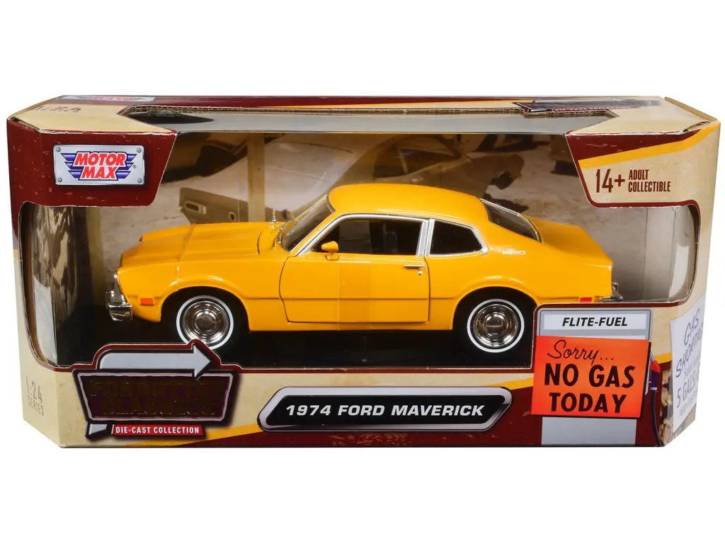 1974 Ford Maverick Yellow Diecast Model 1/24 by Motormax – Forgotten Classics