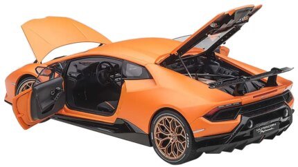 Stunning 1/18 Lamborghini Huracan Performante Model in Matt Orange with Gold Wheels by Autoart