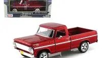 1969 Ford F-100 Burgundy Diecast Model 1/24 by Motormax - Classic Pickup Truck Collectible