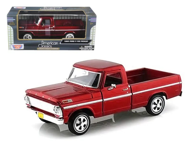 1969 Ford F-100 Burgundy Diecast Model 1/24 by Motormax – Classic Pickup Truck Collectible
