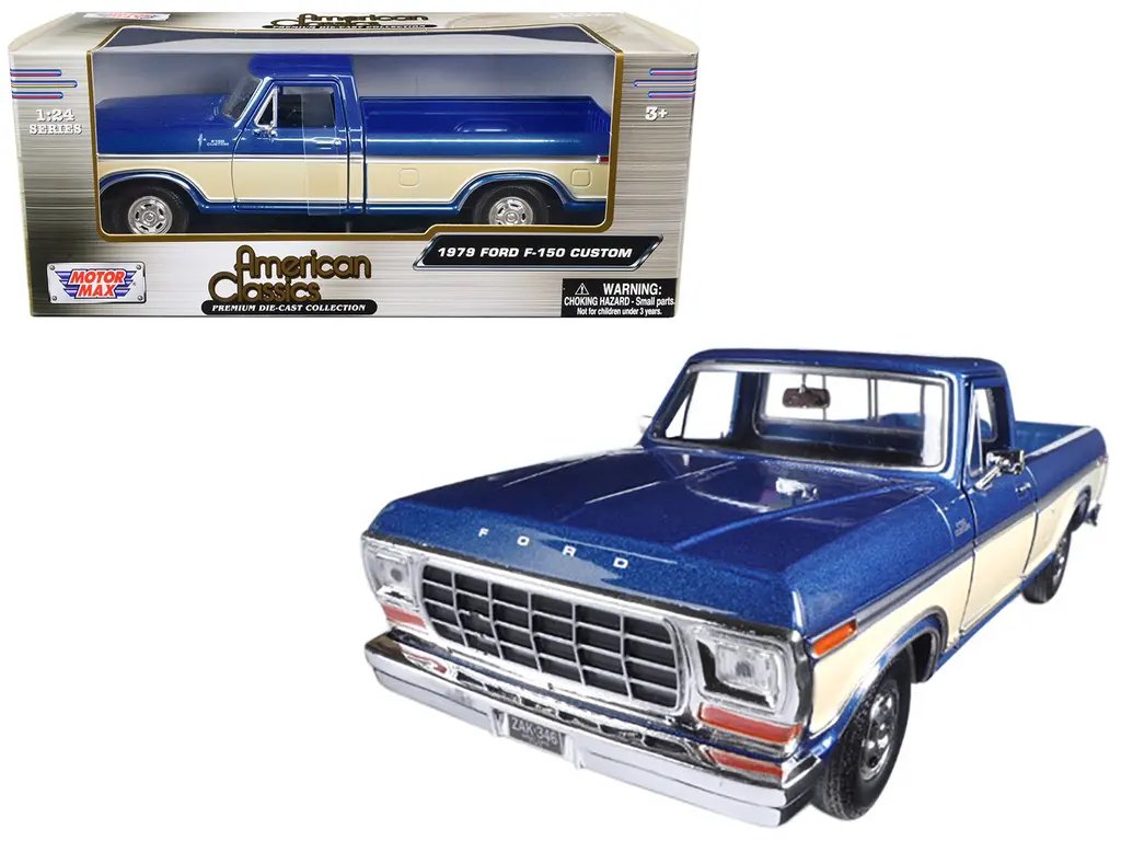 Vintage 1979 Ford F-150 Diecast Model 1/24 – Two-Tone Blue/Cream by Motormax