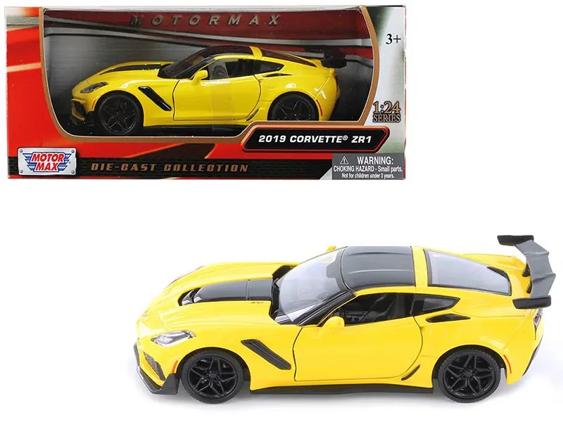 2019 Chevrolet Corvette ZR1 Yellow Diecast Model 1/24 by Motormax – Black Accents