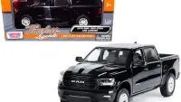 2019 RAM 1500 Laramie Crew Cab Diecast Model Truck 1/24 Black with Silver Stripes by Motormax