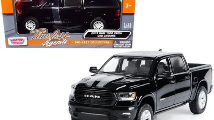 2019 RAM 1500 Laramie Crew Cab Diecast Model Truck 1/24 Black with Silver Stripes by Motormax