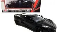 Buy 2020 Chevrolet Corvette C8 Stingray Black with Gray Stripes 1/24 Diecast Model by Motormax