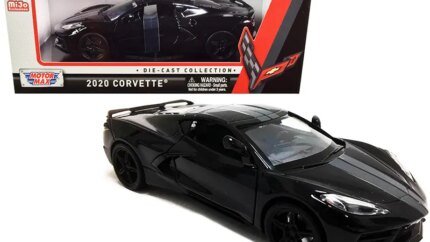 Buy 2020 Chevrolet Corvette C8 Stingray Black with Gray Stripes 1/24 Diecast Model by Motormax