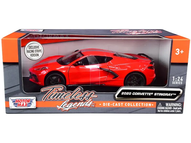 2020 Chevrolet Corvette C8 Stingray Diecast Model – Red with Silver Stripes by Motormax