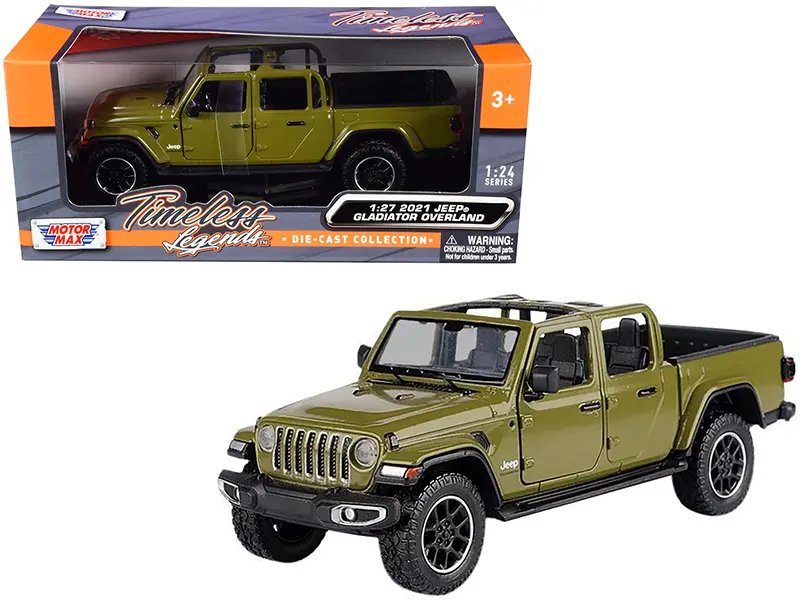 2021 Jeep Gladiator Overland Open Top Matt Green 1/24 Diecast Model by Motormax