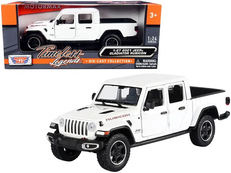 2021 Jeep Gladiator Rubicon White Diecast Model 1/24-1/27 by Motormax – Closed Top Pickup Truck